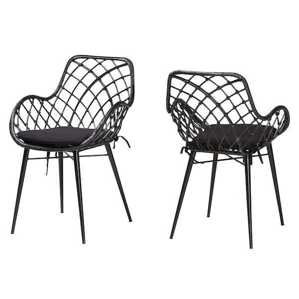 Baxton Studio Ballerina Modern Bohemian Black Finished Rattan and Metal 2-Piece Dining Chair Set, PR 231-2PC-12823-ZORO - main